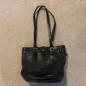 Dooney & Bourke Black Leather Tote Bag with Gold Accents